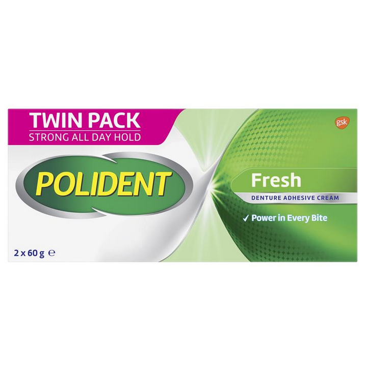Polident Denture Adhesive Cream Fresh Mint 2 x 60g Pack