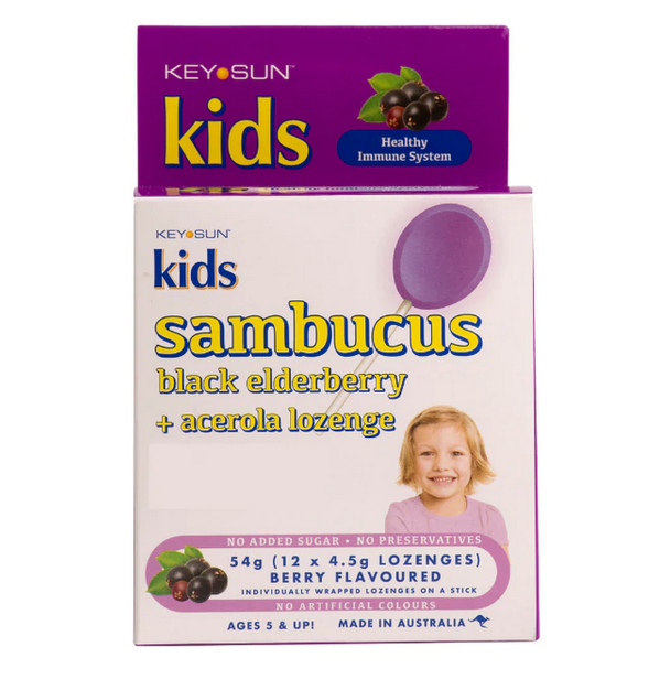 Key Sun Kids Sambucus Black Elderberry + Acerola (Vitamin C) 12 Lozenges