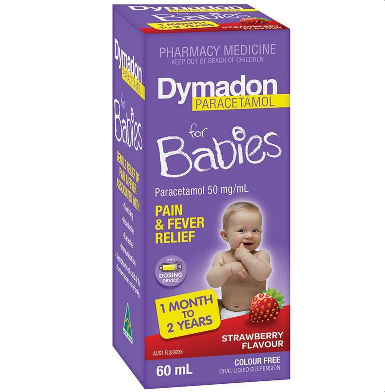 Dymadon Paracetamol for Babies Strawberry 1 Month - 2 Years 60mL (Limit ONE per Order)