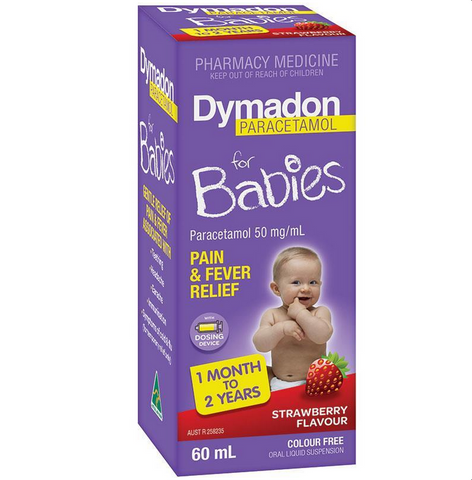 Dymadon Paracetamol for Babies Strawberry 1 Month - 2 Years 60mL (Limit ONE per Order)