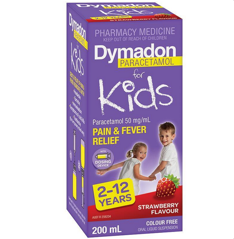 Dymadon Paracetamol for Kids Strawberry 2 Years - 12 Years 200mL (Limit ONE per Order)