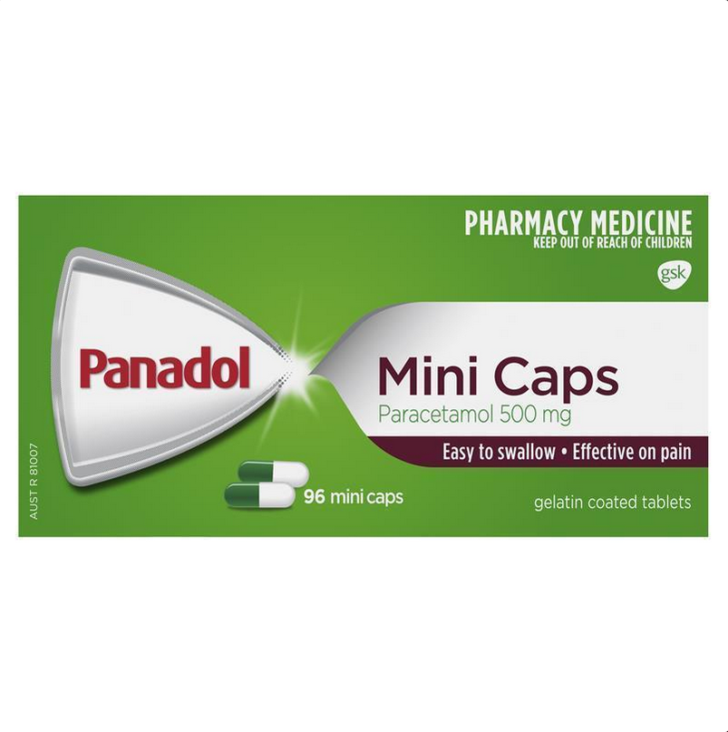 Panadol Mini Caps for Pain Relief Paracetamol 500mg 96 (LIMIT of ONE per Order)