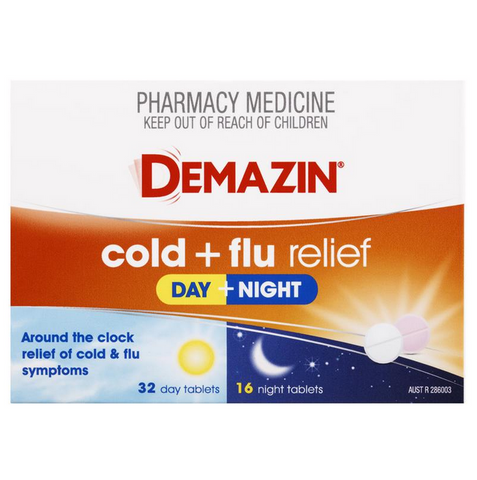 Demazin Cold & Flu Relief Day + Night 48 Tablets (Limit ONE per Order)