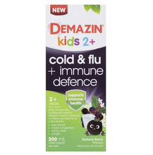 Load image into Gallery viewer, Demazin Kids 2+ Cold &amp; Flu + Immune Defence Natural Berry Oral Liquid 200mL