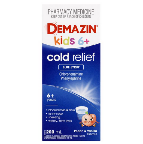 Demazin Kids 6+ Cold Relief Blue Syrup 200mL (Limit ONE per Order)