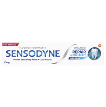 Load image into Gallery viewer, Sensodyne Sensitive Teeth Pain Repair &amp; Protect Extra Fresh Toothpaste 100g