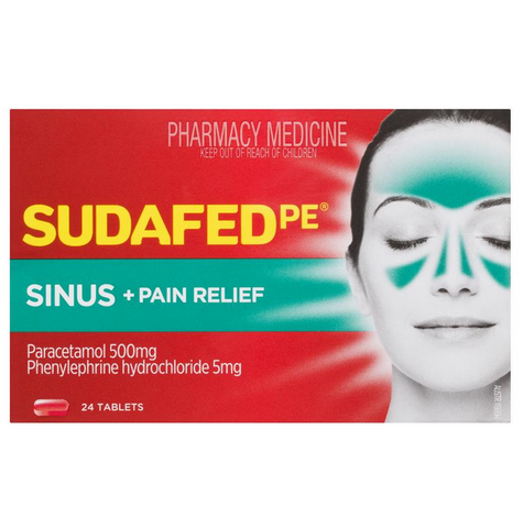 Sudafed PE Sinus + Pain Relief 24 Tablets (Limit ONE per Order)