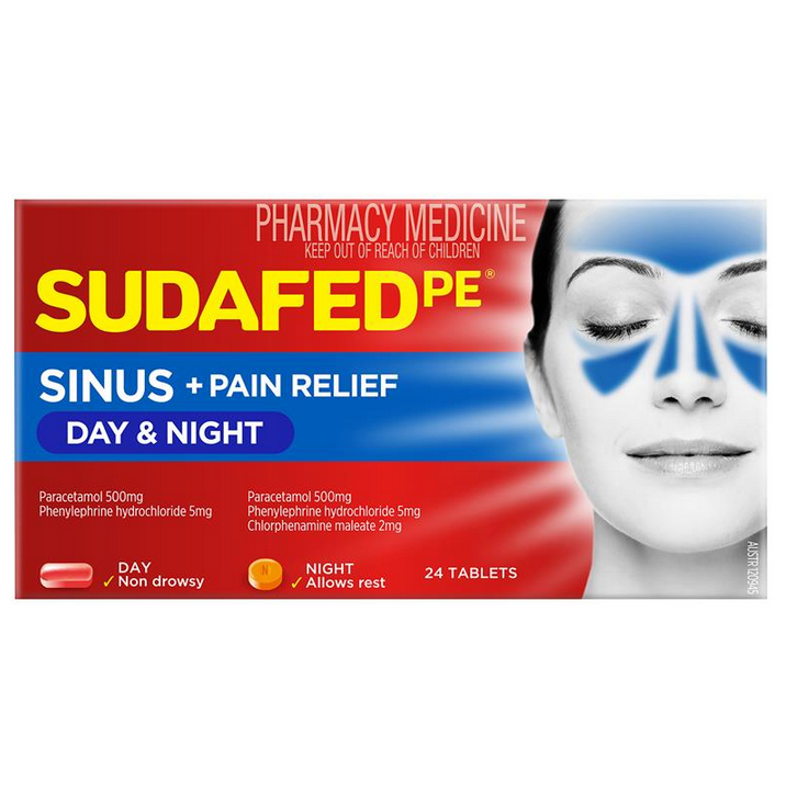 Sudafed PE Sinus + Pain Relief Day & Night 24 Tablets (Limit ONE per Order)