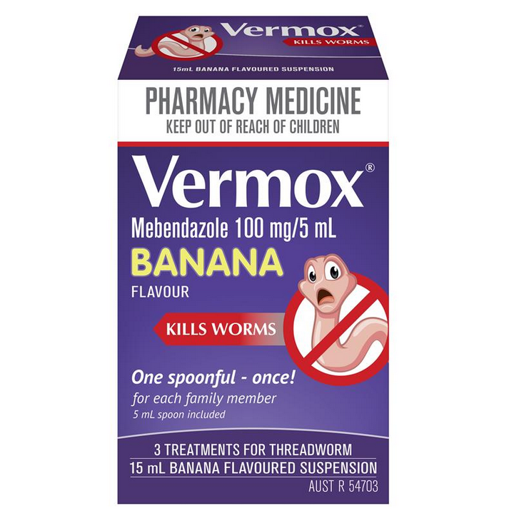 Vermox Worming Treatment Banana Flavoured Liquid 15mL (Limit ONE per Order)