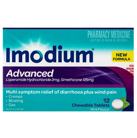 Imodium Advanced Diarrhoea & Wind Pain Relief 12 Chewable Tablets (Limit ONE per Order)