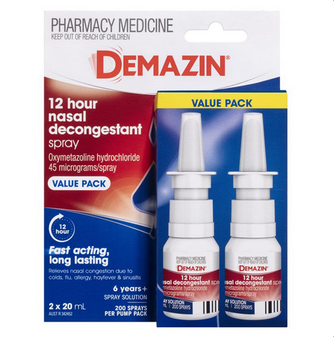 Demazin 12 Hour Relief Decongestant Nasal Spray 2 x 20mL (Limit ONE per Order)