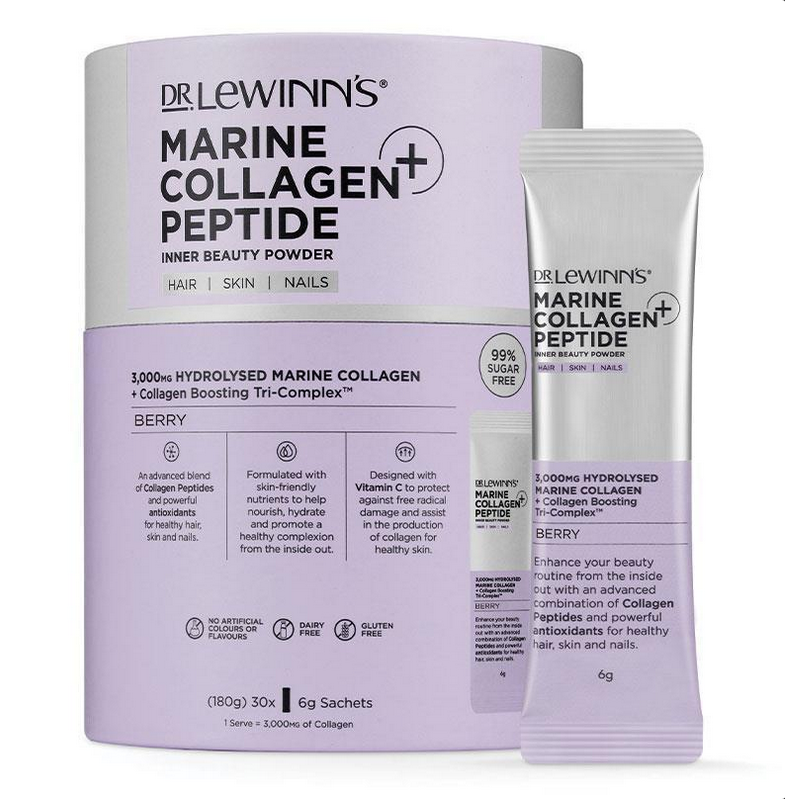 Dr LeWinn's Marine Collagen Peptide+ Inner Beauty Berry Flavour Powder 30 x 6g Sachets