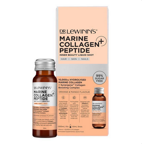 Dr LeWinn's Marine Collagen Peptide + Inner Beauty Liquid Shot Orange & Mango Flavour 10 x 50mL (Ships June)