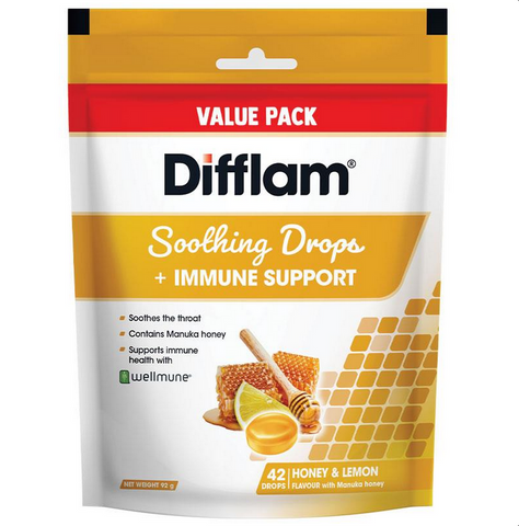 Difflam Soothing Drops + Immune Support Honey & Lemon 42 Drops