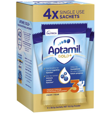 Aptamil Gold+ 3 Toddler Milk Formula From 1+ Year 4 x 38g Sachets