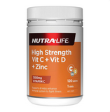 Nutra-Life High Strength Vitamin C 1200mg + D + Zinc 120 Tablets