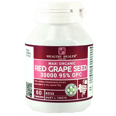 Wealthy Health Maxi Organic Red Grape Seed 30000 95%OPC 60 Capsules