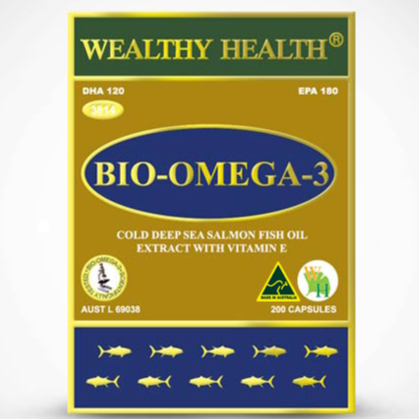Wealthy Health BIO OMEGA 3 Salmon Fish Oil With Vitamin E 200 Capsules (Ships June)