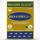 Wealthy Health BIO OMEGA 3 Salmon Fish Oil With Vitamin E 200 Capsules (Ships May)