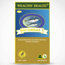 Load image into Gallery viewer, Wealthy Health BIO OMEGA 3 Salmon Fish Oil With Vitamin E 365 Capsules