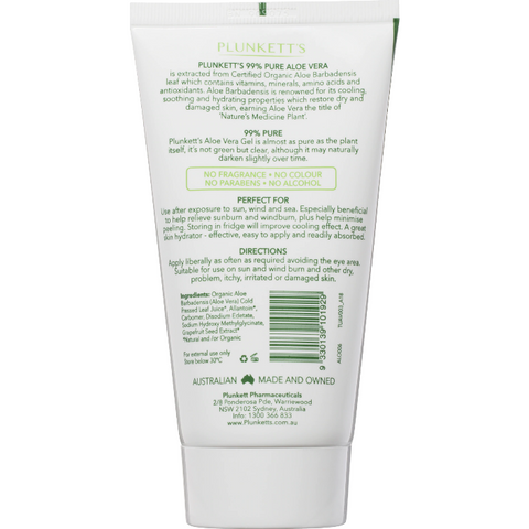 Plunkett's 99% Pure Aloe Vera Soothing Gel Tube 150g
