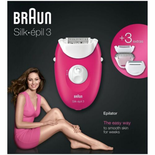 Braun Silk-Epil 3 2-in-1 Epilator & Shaver + 3 Extras - Raspberry Pink (Ships April)
