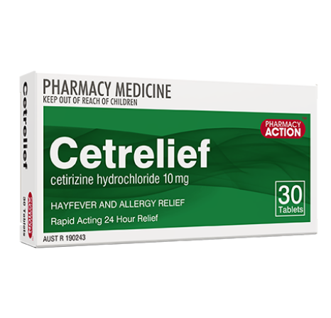 Pharmacy Action Cetrelief 10mg 30 Tablets (Limit ONE per Order)