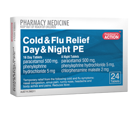 Pharmacy Action Cold & Flu Relief Day & Night PE 24 Tablets (Limit ONE per Order)