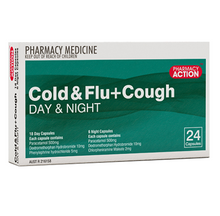 Load image into Gallery viewer, Pharmacy Action Cold &amp; Flu+Cough Day &amp; Night 24 Tablets (Limit ONE per Order)