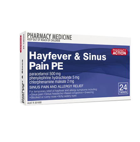 Pharmacy Action Hayfever & Sinus Pain PE 24 Tablets (Limit ONE per Order)