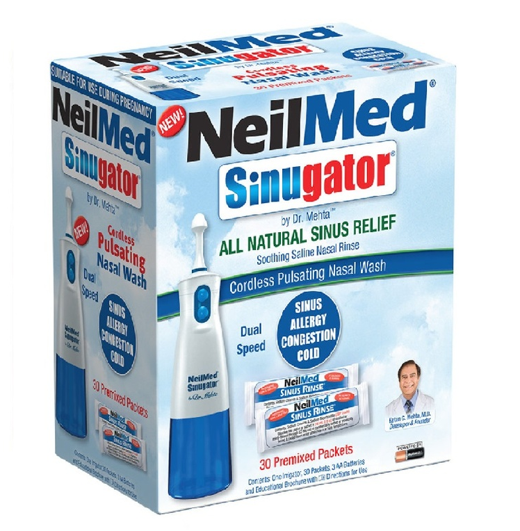 NeilMed SinuGator Cordless Pulsating Nasal Wash with 30 Premixed Packets