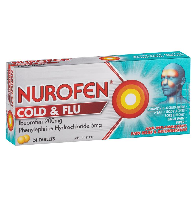 Nurofen Cold and Flu Ibuprofen 200mg Multi-Symptom Relief 24 Tablets