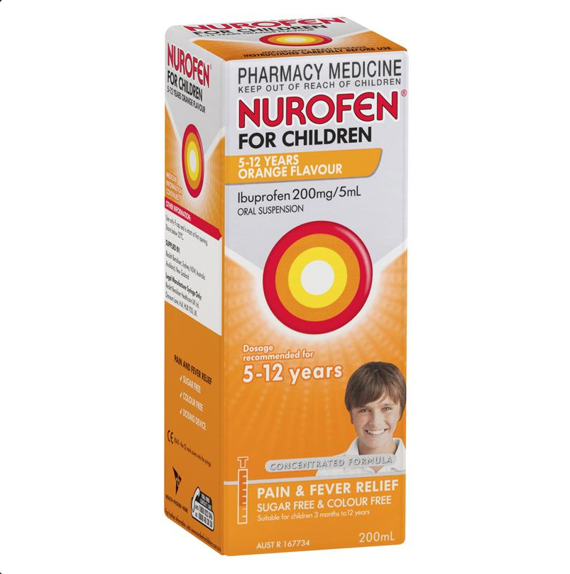 Nurofen For Children 5 - 12 Years Ibuprofen 200mg/5mL Orange 200mL (Limit ONE per Order)