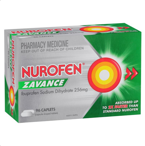 Nurofen Zavance Ibuprofen 256mg Fast Pain Relief 96 Caplets (Limit ONE per Order)