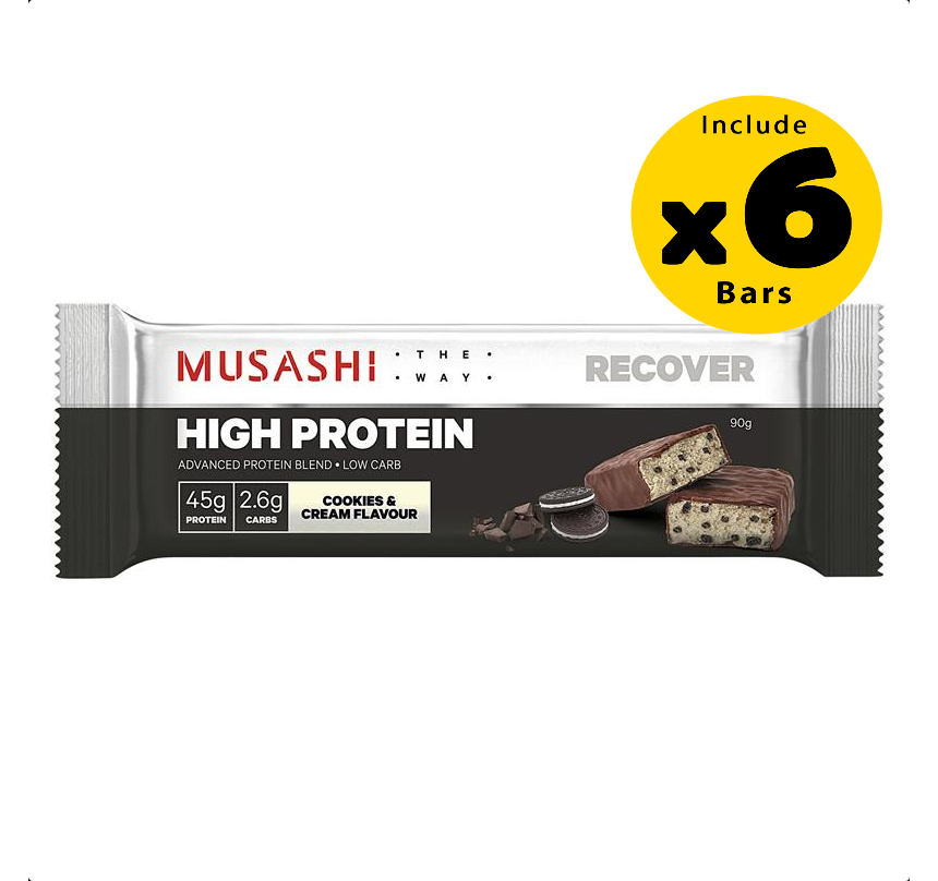 Musashi High Protein Bar Cookies And Cream 6 x 90g - Pack of 6