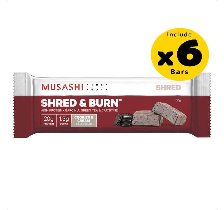 Musashi Shred And Burn Bar Cookies & Cream 6 x 60g - Pack of 6