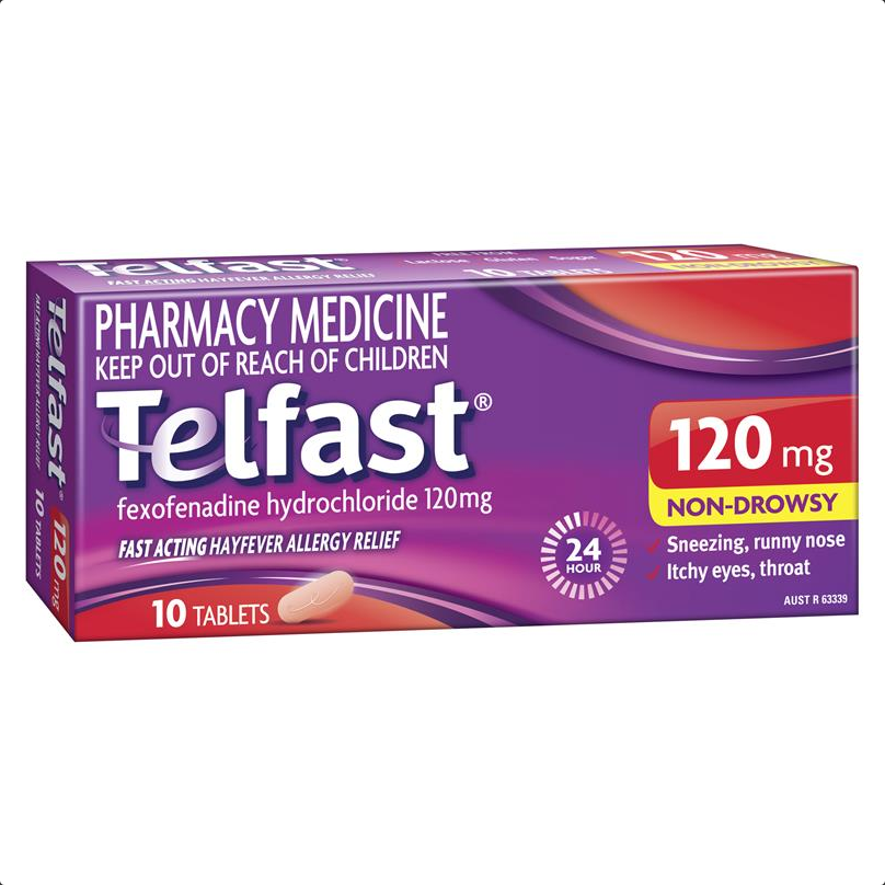 Telfast 120mg 10 Tablets - Antihistamine for Hayfever Allergy Relief (Limit ONE per Order)