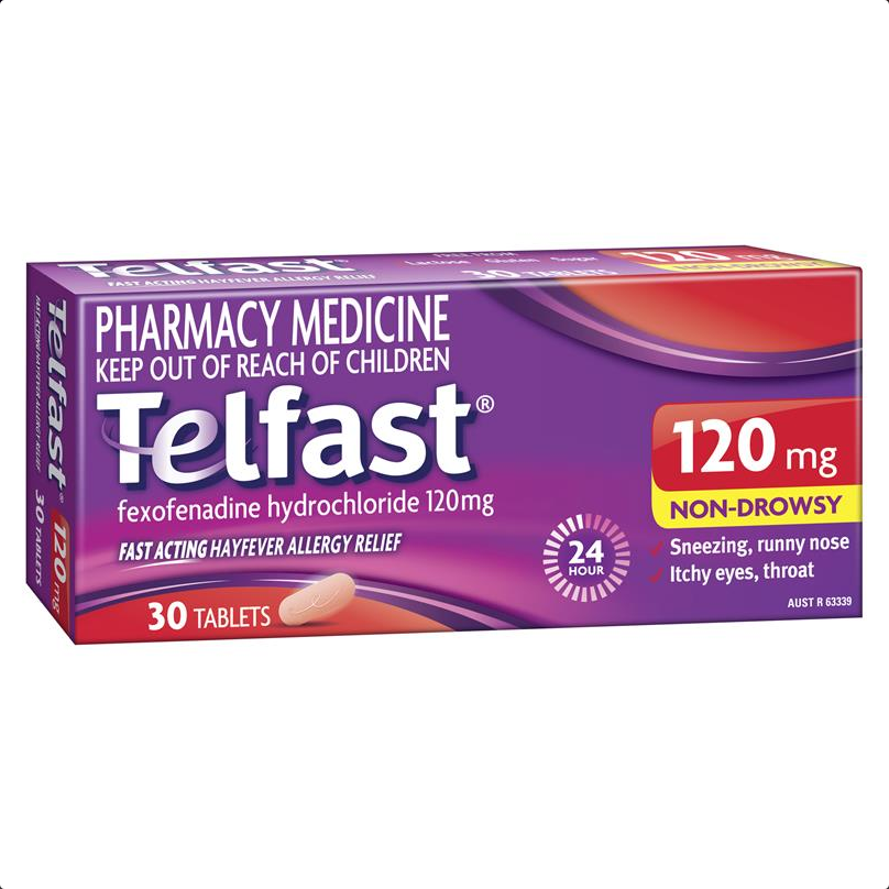 Telfast 120mg 30 Tablets - Antihistamine for Hayfever Allergy Relief (Limit ONE per Order)