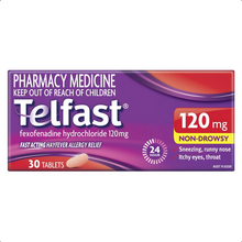 Load image into Gallery viewer, Telfast 120mg 30 Tablets - Antihistamine for Hayfever Allergy Relief (Limit ONE per Order)