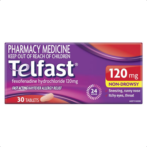 Telfast 120mg 30 Tablets - Antihistamine for Hayfever Allergy Relief (Limit ONE per Order)