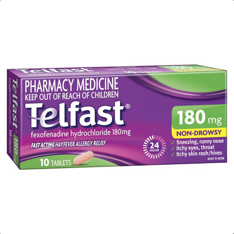 Telfast 180mg 10 Tablets - Antihistamine for Hayfever Allergy Relief (Limit ONE per Order)