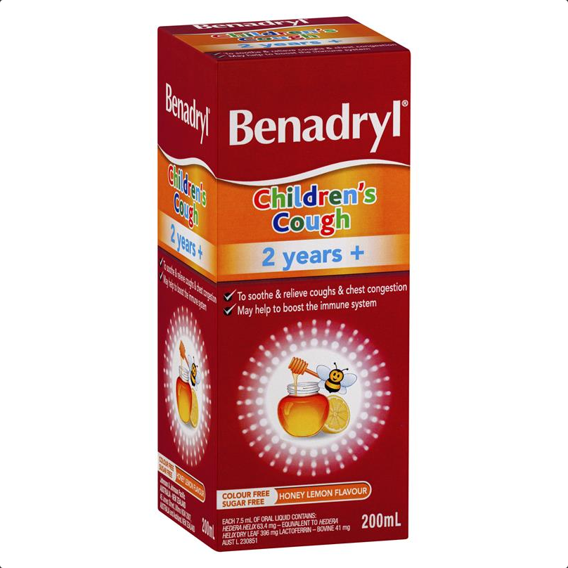 Benadryl Childrens Cough Liquid 2+ Years Honey Lemon Flavour 200mL