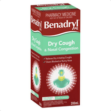 Load image into Gallery viewer, Benadryl PE Dry Cough &amp; Nasal Congestion Non Drowsy Berry Flavour 200mL (Limit ONE per Order)