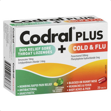Load image into Gallery viewer, Codral Plus Sore Throat 16 Lozenges &amp; Cold and Flu + Decongestant 20 Tablets