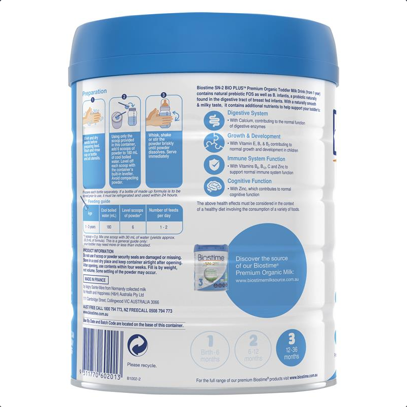 Biostime SN-2 Bio Plus Premium Organic Toddler Milk Drink Stage 3 800g
