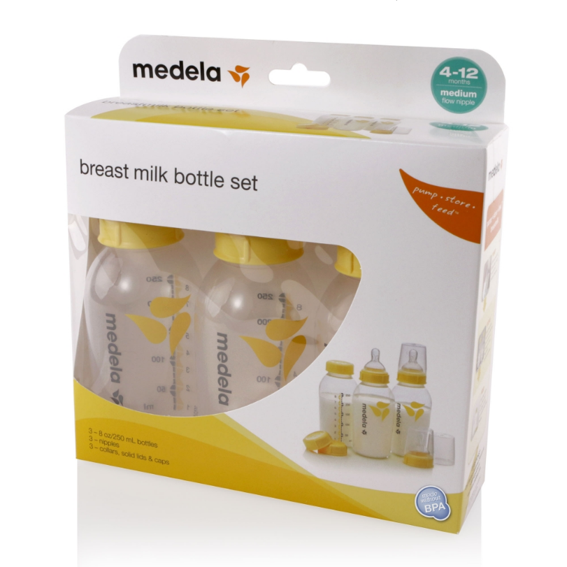 Medela Breastmilk Bottle 250ml with Wide Base - Medium Flow Teat 3pk