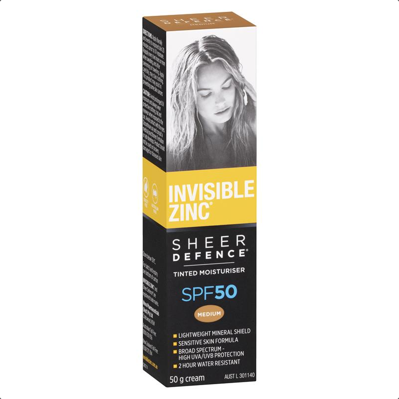 Invisible Zinc SPF 50+ Sheer Defence Tinted Moisturiser Medium 50g