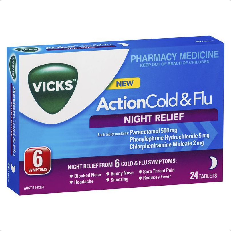 Vicks Action Cold and Flu Night Relief 24 Pack