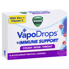 Load image into Gallery viewer, Vicks VapoDrops + Immune Support Blackcurrent 16 Lozenges