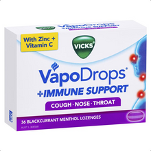 Load image into Gallery viewer, Vicks VapoDrops + Immune Support Blackcurrent 36 Lozenges